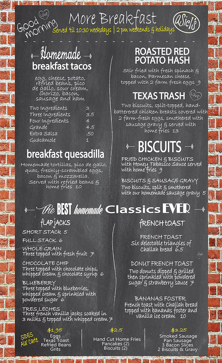 Asiel's Restaurant Menu