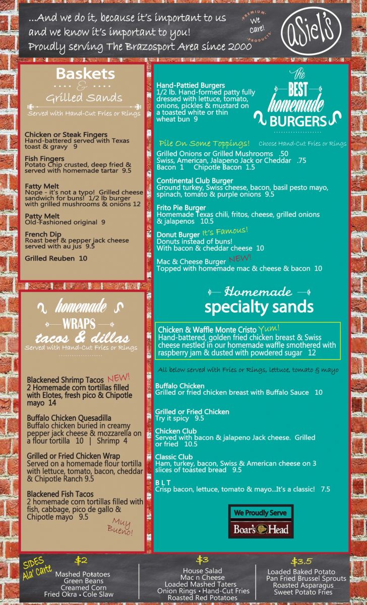 Asiel's Restaurant Menu
