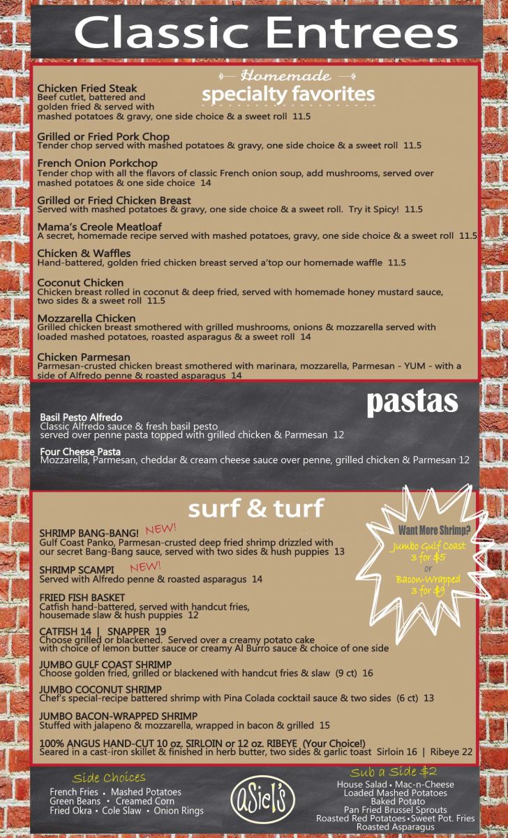 Asiel's Restaurant Menu